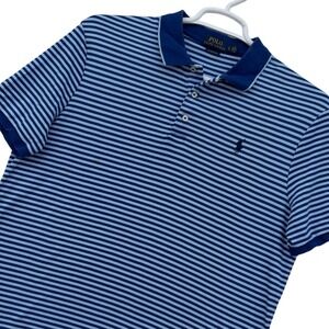 Polo Ralph Lauren Pique Polo Shirt Mens L Blue Striped Classic Fit Short Sleeve